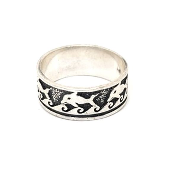Handmade 925 Sterling Silver Jumping Dolphin and Waves Band Ring Size 12 - Picture 2 of 5